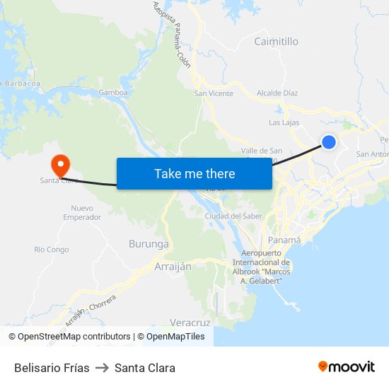 Belisario Frías to Santa Clara map