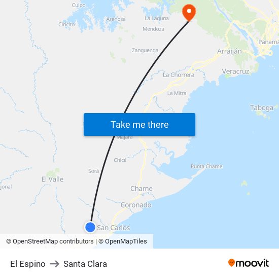El Espino to Santa Clara map