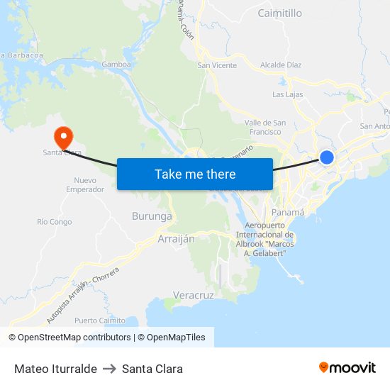 Mateo Iturralde to Santa Clara map