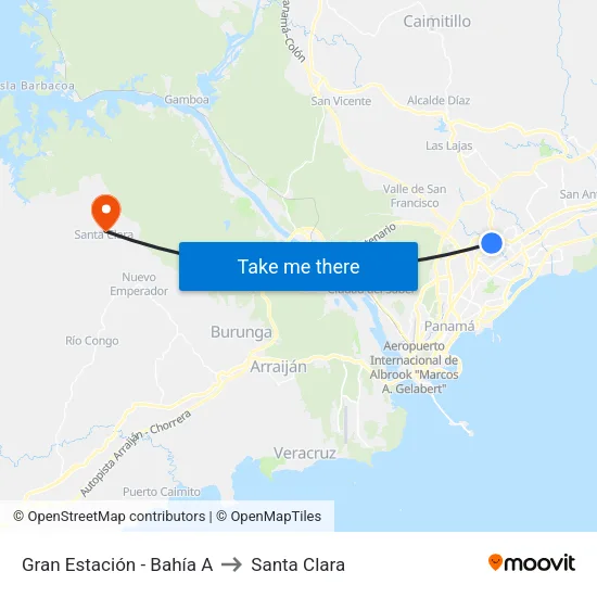 Gran Estación - Bahía A to Santa Clara map
