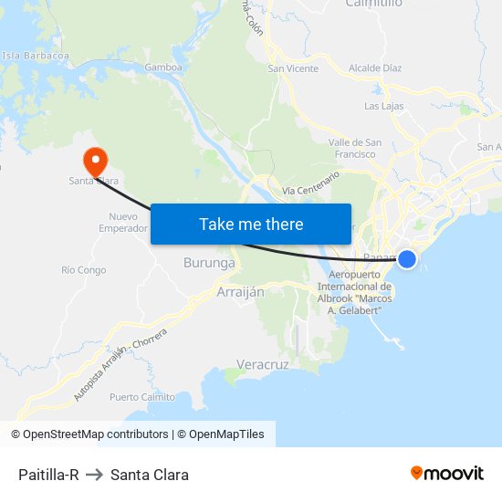 Paitilla-R to Santa Clara map