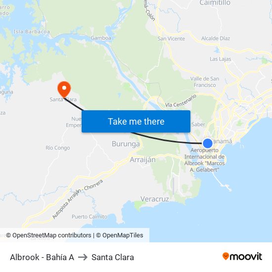Albrook - Bahía A to Santa Clara map