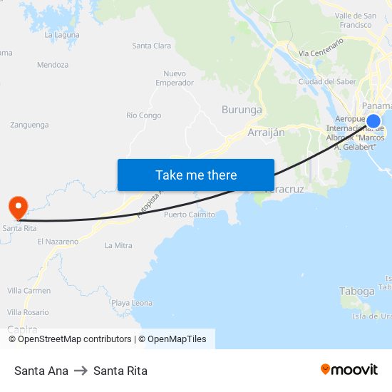 Santa Ana to Santa Rita map