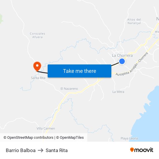 Barrio Balboa to Santa Rita map