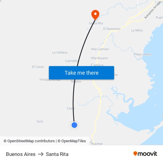 Buenos Aires to Santa Rita map