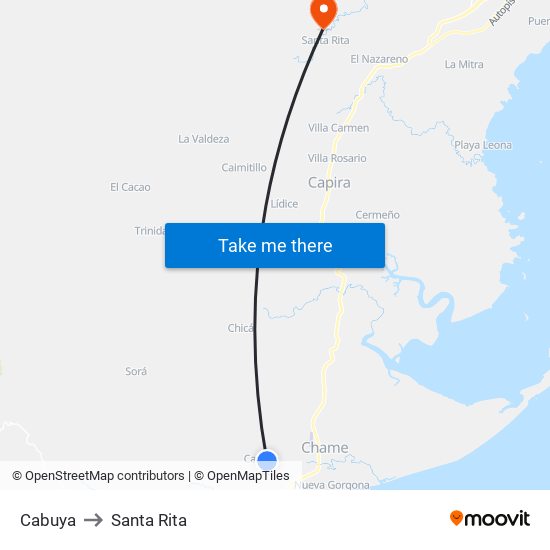 Cabuya to Santa Rita map