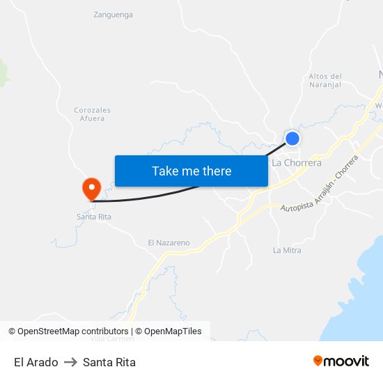 El Arado to Santa Rita map