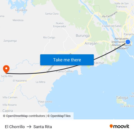 El Chorrillo to Santa Rita map