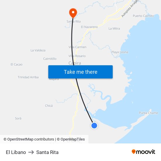 El Libano to Santa Rita map