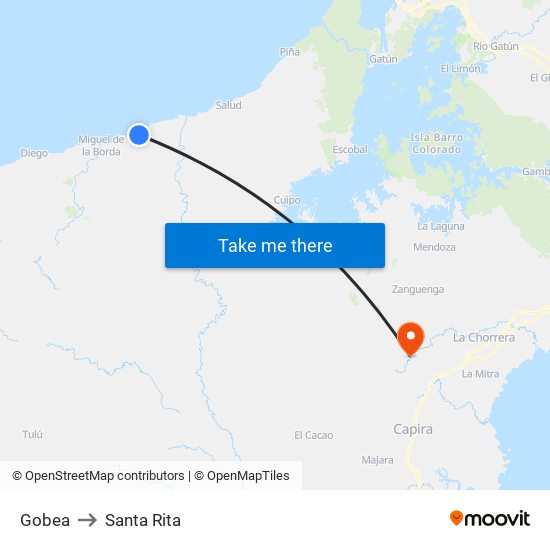 Gobea to Santa Rita map