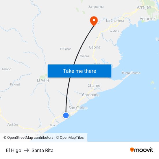 El Higo to Santa Rita map