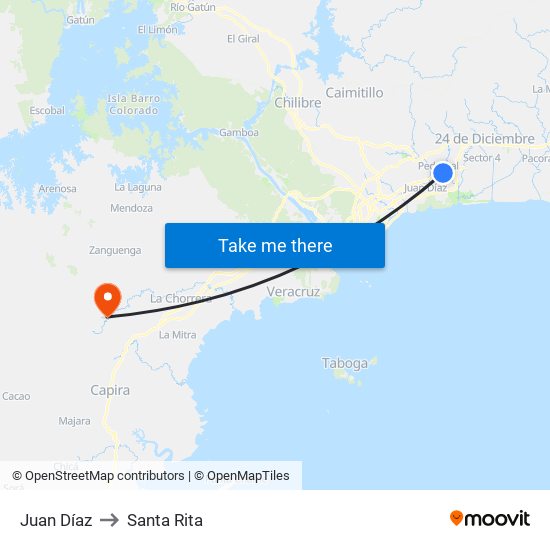 Juan Díaz to Santa Rita map