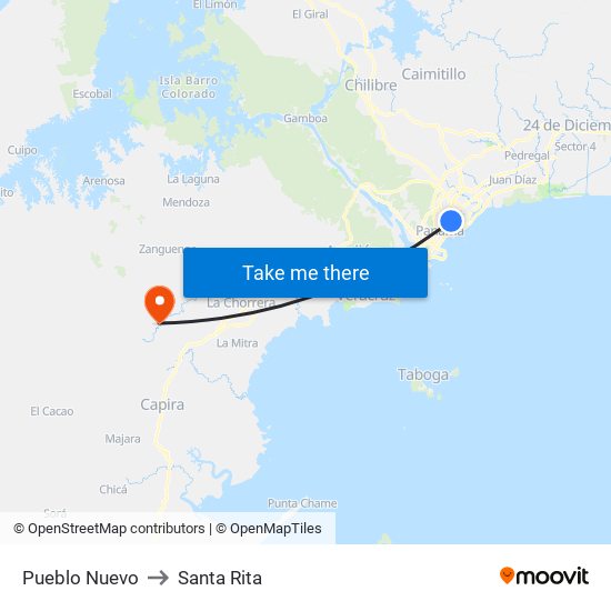 Pueblo Nuevo to Santa Rita map