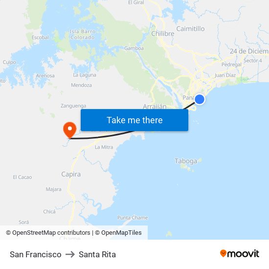 San Francisco to Santa Rita map