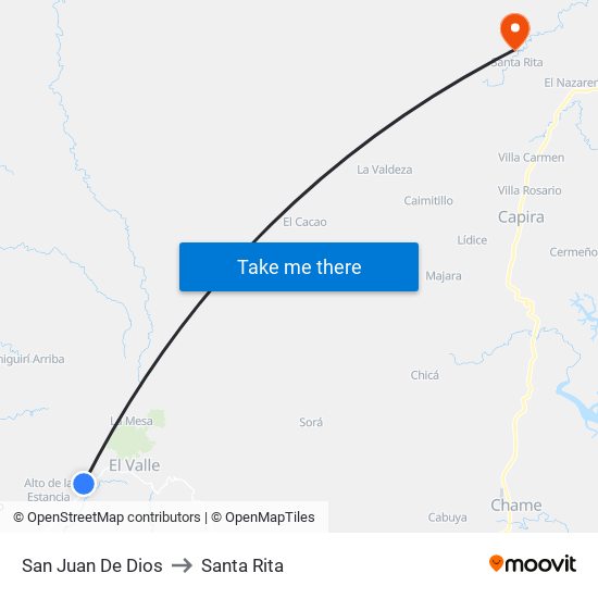 San Juan De Dios to Santa Rita map