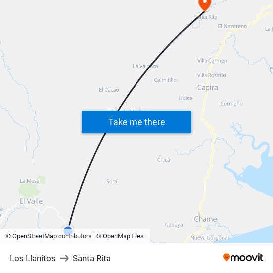 Los Llanitos to Santa Rita map