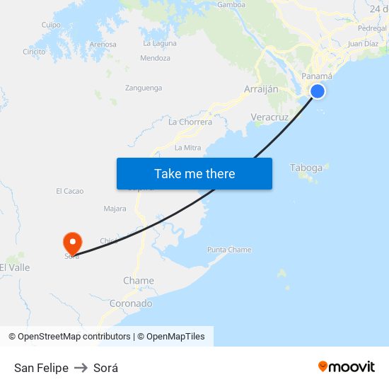 San Felipe to Sorá map