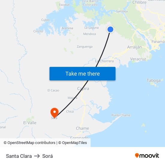 Santa Clara to Sorá map