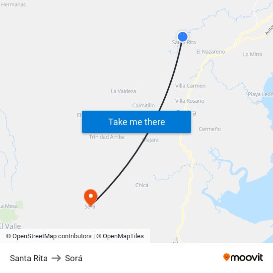 Santa Rita to Sorá map