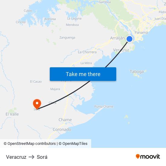 Veracruz to Sorá map