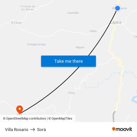 Villa Rosario to Sorá map