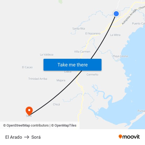 El Arado to Sorá map