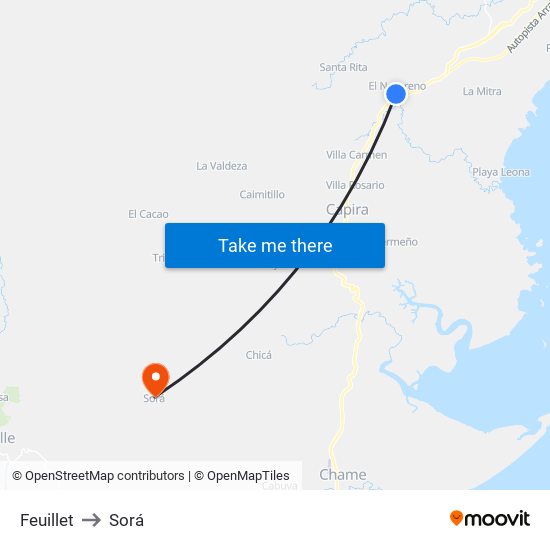 Feuillet to Sorá map