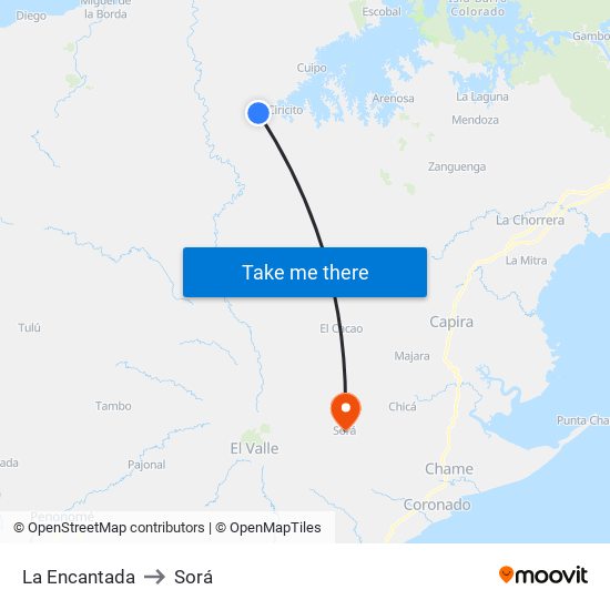 La Encantada to Sorá map