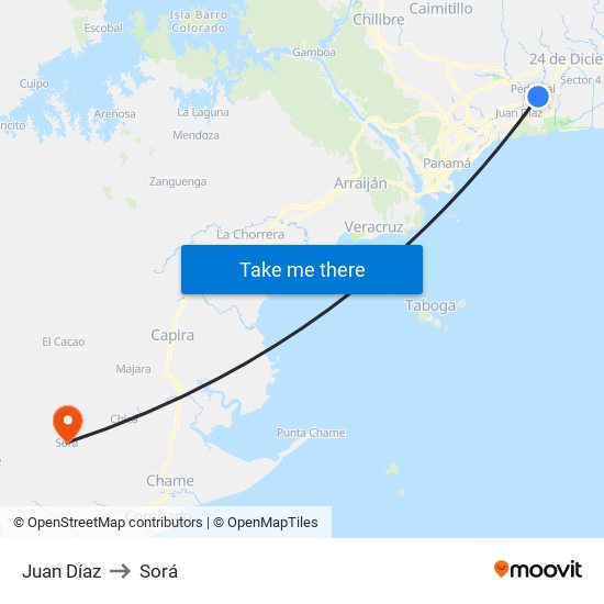 Juan Díaz to Sorá map