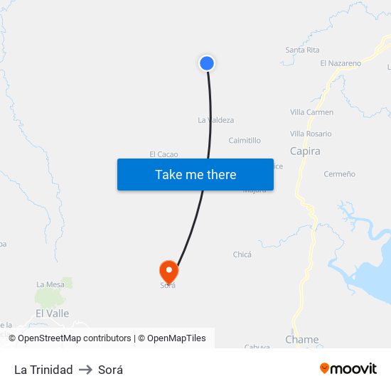 La Trinidad to Sorá map