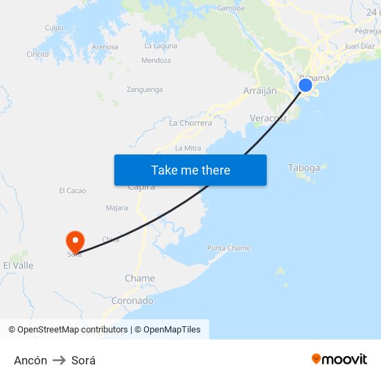 Ancón to Sorá map