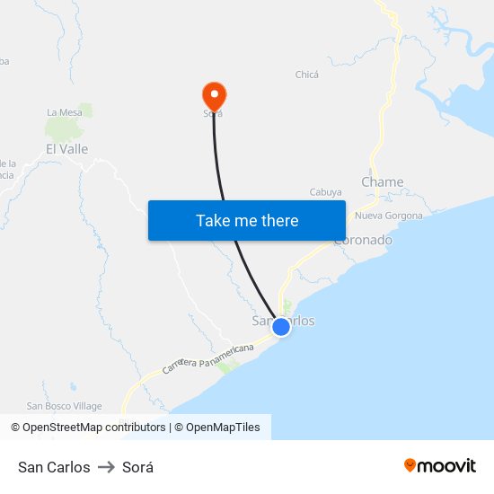 San Carlos to Sorá map