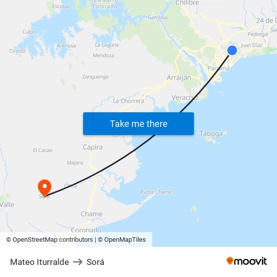 Mateo Iturralde to Sorá map