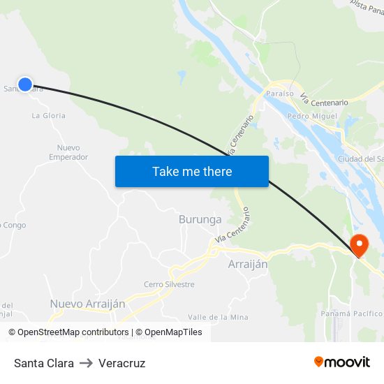 Santa Clara to Veracruz map