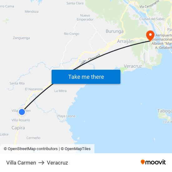 Villa Carmen to Veracruz map
