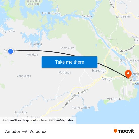 Amador to Veracruz map