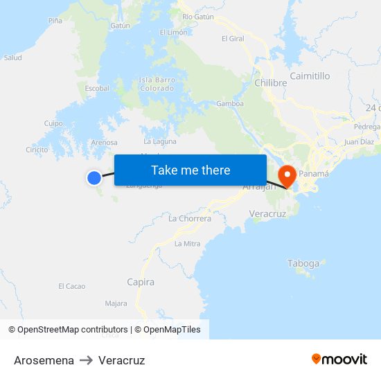 Arosemena to Veracruz map