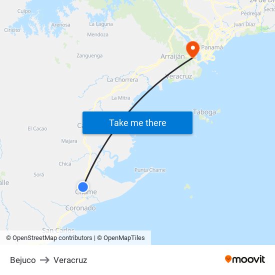 Bejuco to Veracruz map