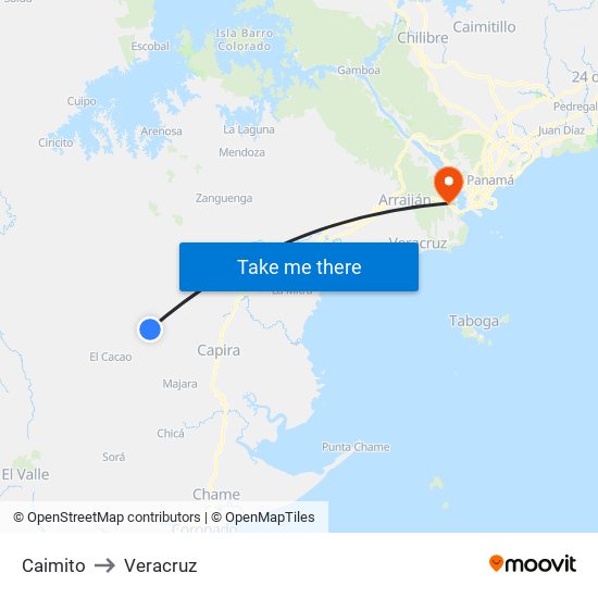 Caimito to Veracruz map