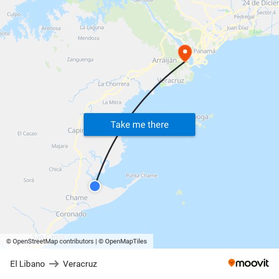 El Libano to Veracruz map