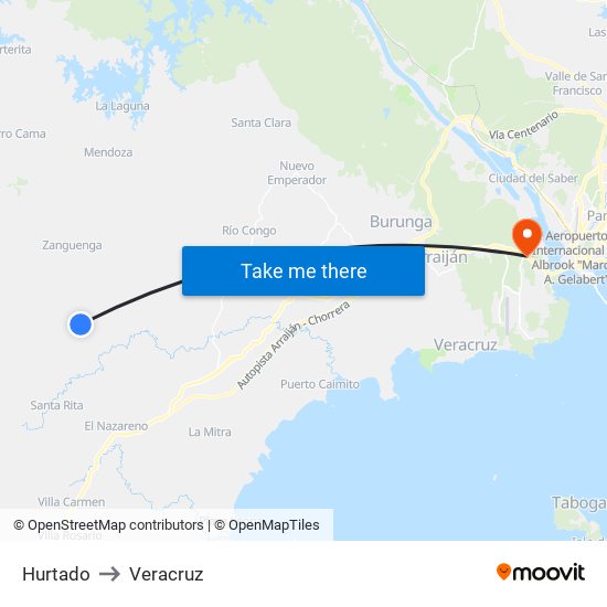 Hurtado to Veracruz map