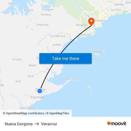 Nueva Gorgona to Veracruz map