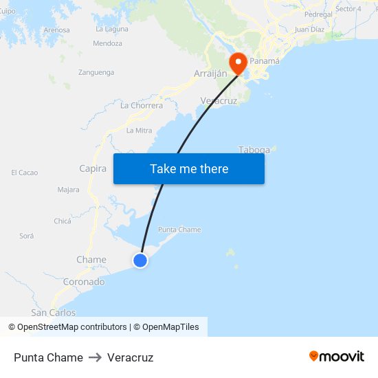 Punta Chame to Veracruz map