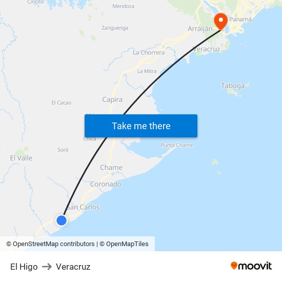 El Higo to Veracruz map