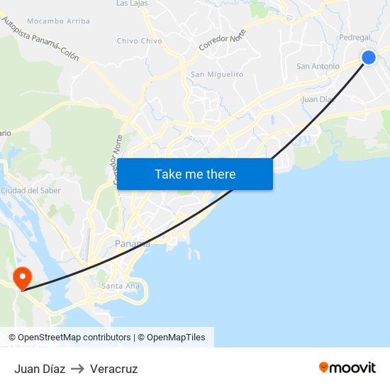 Juan Díaz to Veracruz map