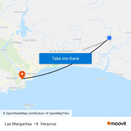 Las Margaritas to Veracruz map