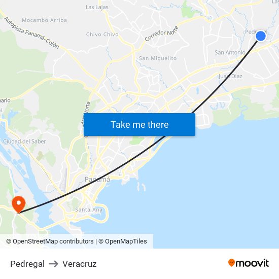 Pedregal to Veracruz map