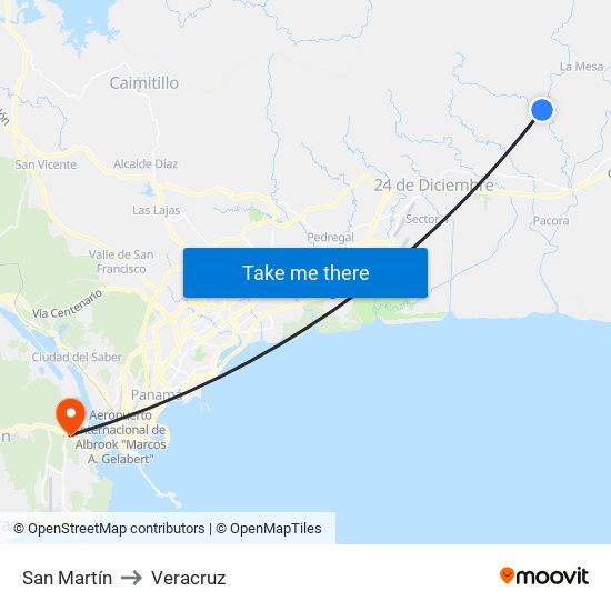 San Martín to Veracruz map