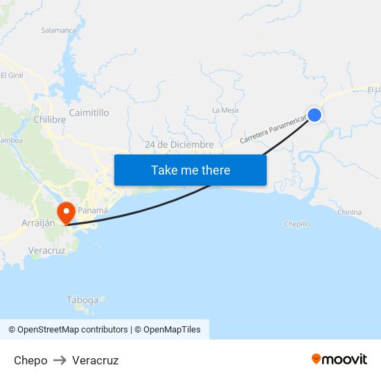 Chepo to Veracruz map