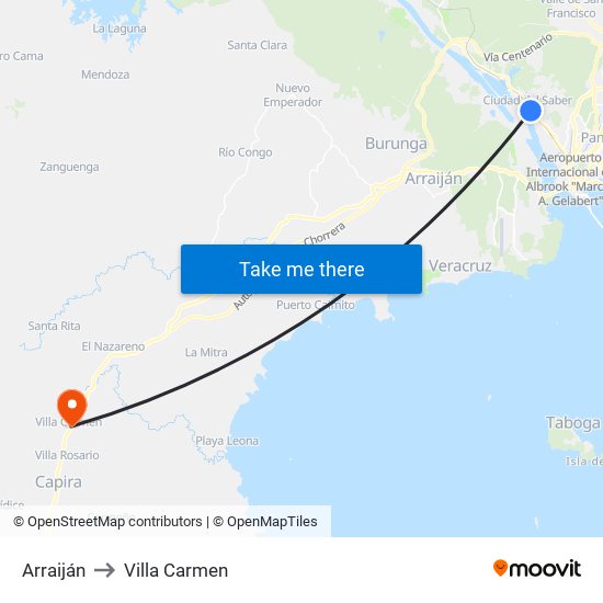 Arraiján to Villa Carmen map